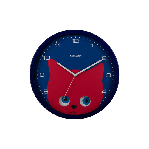 Karlsson wandklok Peekaboo Cat - blauw - Ø30.8cm - vtwonen shop