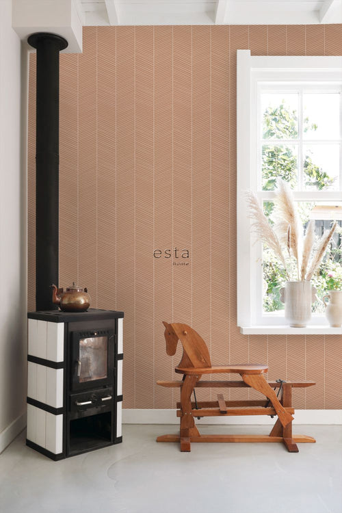ESTAhome behang visgraat-motief licht terracotta - 53 cm x 10.05 m - 139357