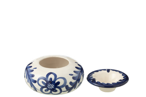 J-Line asbak Granada - keramiek - wit/blauw - large
