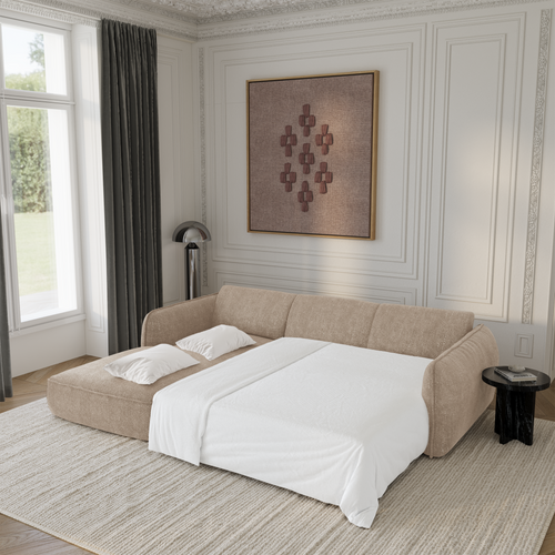 Sia Home - Rechte hoekbanken LIVIA - Fluweel weefsel - Beige - 274cm