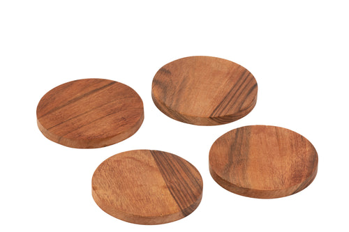 J-Line onderzetter Rond Acacia - hout - naturel - 4 stuks - vtwonen shop