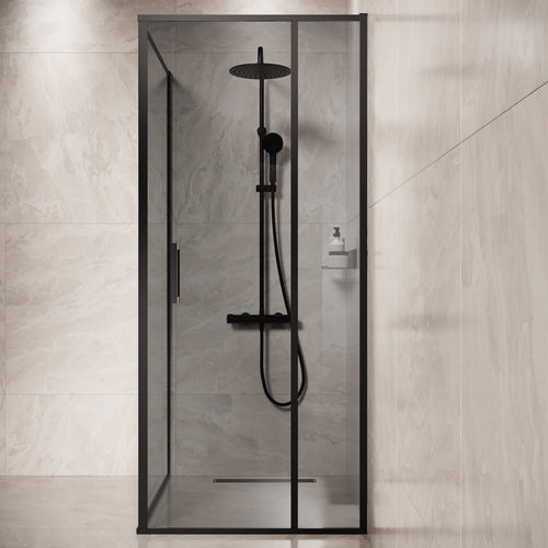 Badplaats Douchecabine Belize 90 x 90 x 190 cm – Zwart met Rookglas – Douchewand met Draaideur