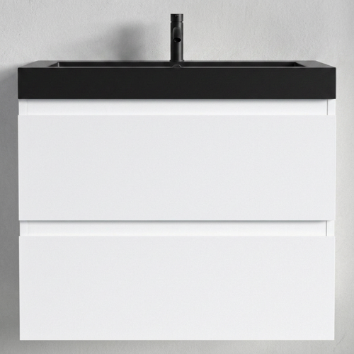 LOMAZOO badkamermeubel Monaco - zwevend met zwarte wastafel - glanzend wit - 60 cm