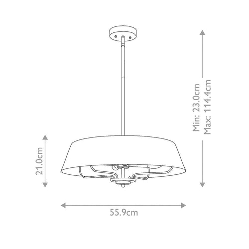 Pendelleuchte mit 4 Leuchten und zwei Fassungen, gebürstetes Naturmessing