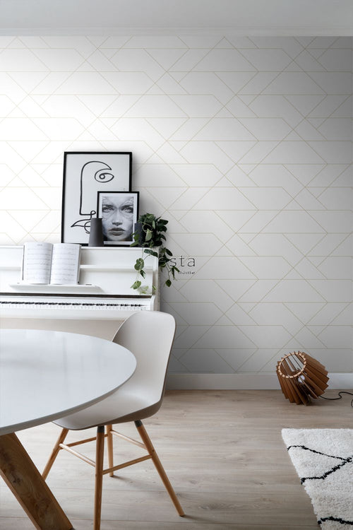 ESTAhome behang grafische lijnen wit en goud - 53 cm x 10.05 m - 139143