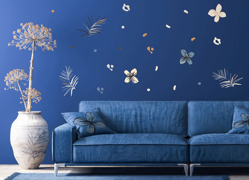 Sanders & Sanders muursticker bloemmotief beige, blauw en oranje - 30 x 30 cm - 601330