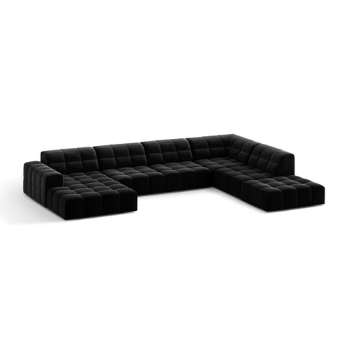 Cosmopolitan Design - Panoramische hoekbank Chicago 7-zits, flueel zwart - 263x375x78cm