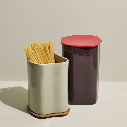 Hübsch bus met deksel Amare - steenpoeder - ø17xh26cm - vtwonen shop