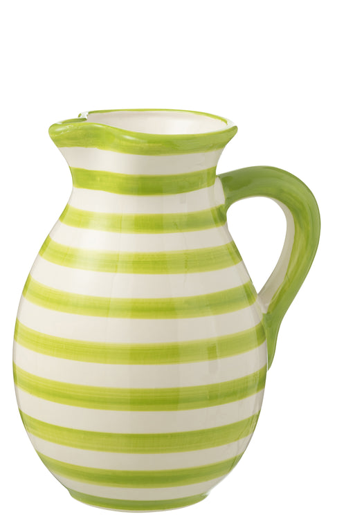 J-Line kruik Granada Stripes - keramiek - wit/groen - large