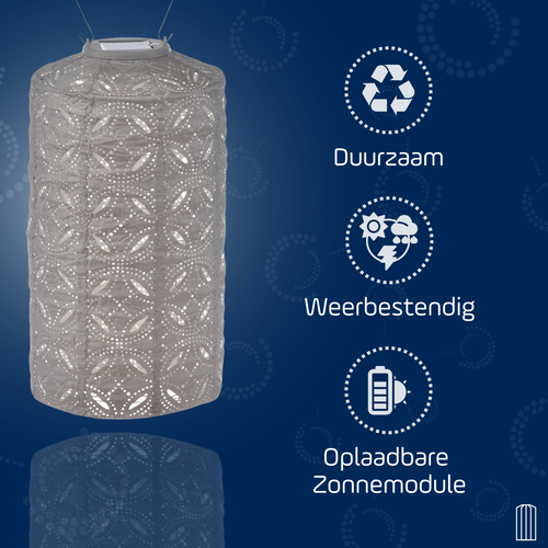 Lumiz solar lampion - mandela cylinder - 18 cm - licht taupe - vtwonen shop