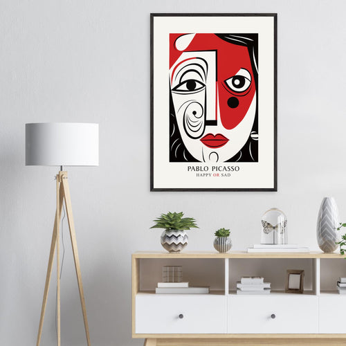 Artfulprints Poster met Lijst Pablo Picasso - Happy or sad   - 30x40 cm - Rood