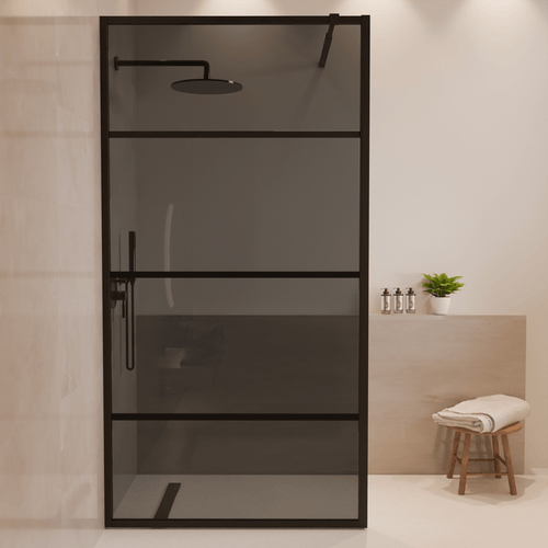 LOMAZOO douchewand Tacna - inloopdouche - anti kalk nano coating - gerookt glas met strepen - 8 mm - zwart - 100 x 200 cm