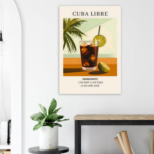 Artfulprints Poster met Lijst Cuba Libre cocktail - Ingrediënten   - A4 21x29.7 cm - Bruin