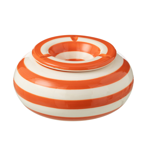 J-Line asbak Granada Stripes - keramiek - wit/oranje - large