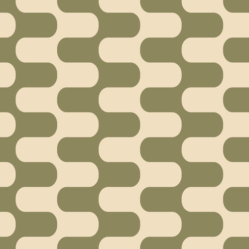 ESTAhome behang golvende lijnen groen en beige - 50 x 900 cm - 132142