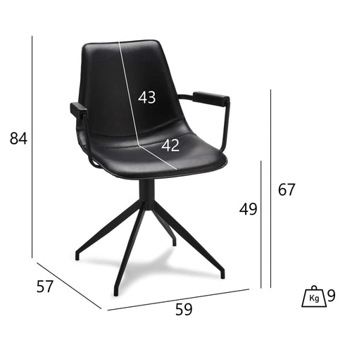 Furnhouse eetkamerstoelen armleuning Isabel - Zwart - Kunstleer - Set van 6