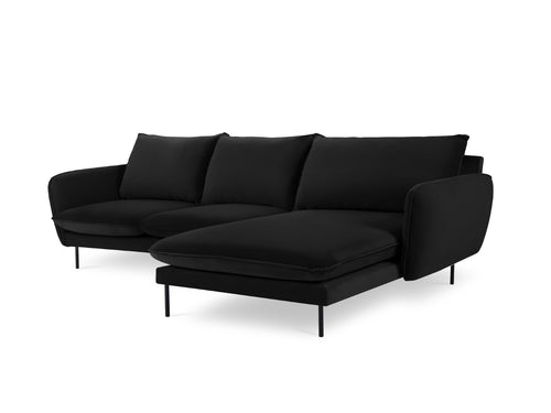 Cosmopolitan Design rechter hoekbank Vienna 5-zits, flueel, zwart - 170x255x95cm