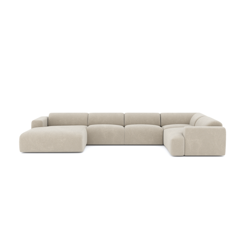 Sia Home - Grote panoramische U-bank MYRA - Fluweel met structuur - Beige - 354cm - vtwonen shop