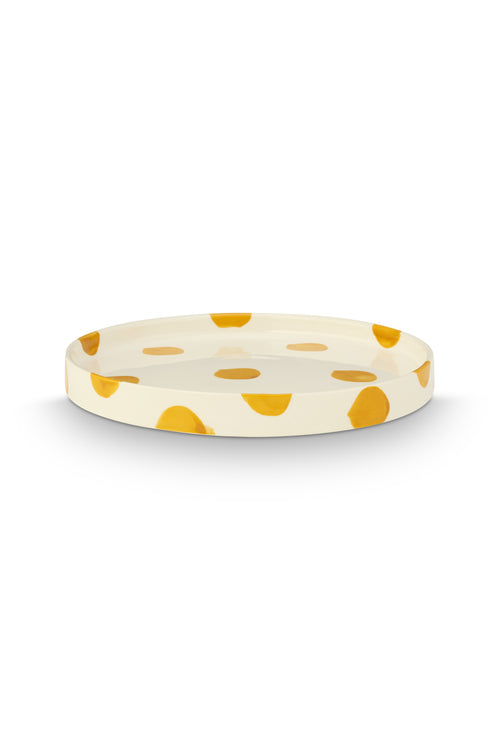 vtwonen -  Lunchbord - Stippen - Geel - Set van 2 - Keramiek - 20cm