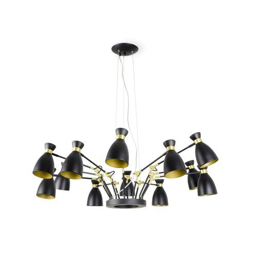 Faro Retro - 12 Lichts Multi Arm Plafond Pendel Zwart, Koper, E14
