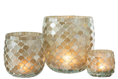 J-Line windlicht Mozaiek - glas - aqua - large