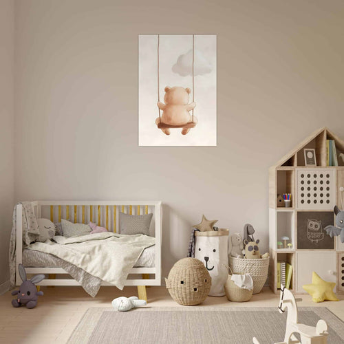 Artfulprints Poster Schommelende knuffelbeer   - 30x40 cm - Bruin