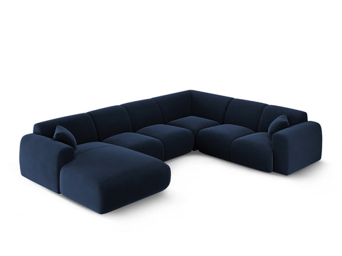 Cosmopolitan Design Panoramische hoekbank rechts Nolio 6-zits, flueel koningsblauw - 252x342x72cm