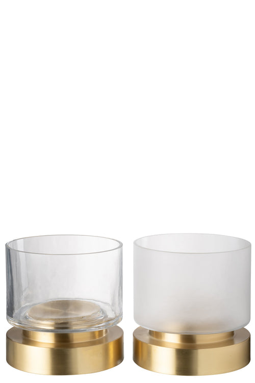 J-Line windlicht/vaas Pia - glas/koper - transparant/goud - small - 2 stuks - Ø 18 cm