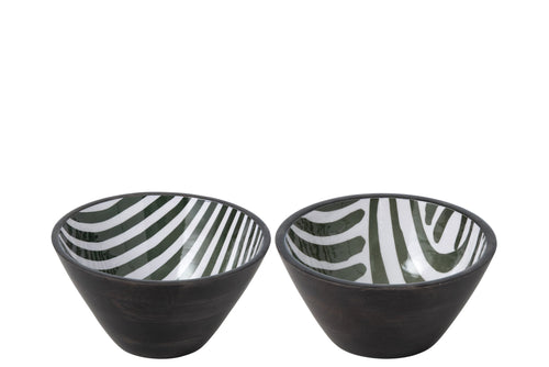 J-Line schaal - hout - olijfgroen/donkerbruin - medium - 2 stuks