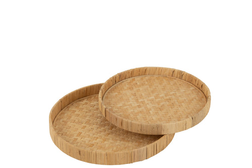 J-Line plateau Rond - bamboe/riet - naturel - 2 stuks