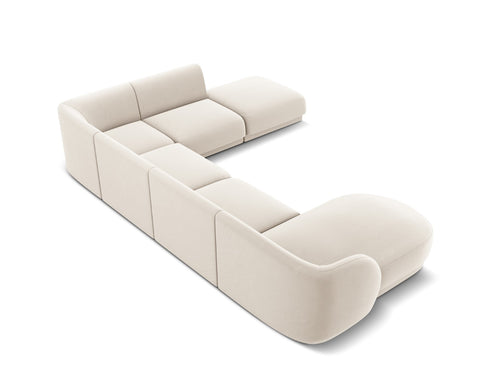 Micadoni Panoramische hoekbank rechts Miley 6-zits, flueel, lichtbeige - 255x330x70cm