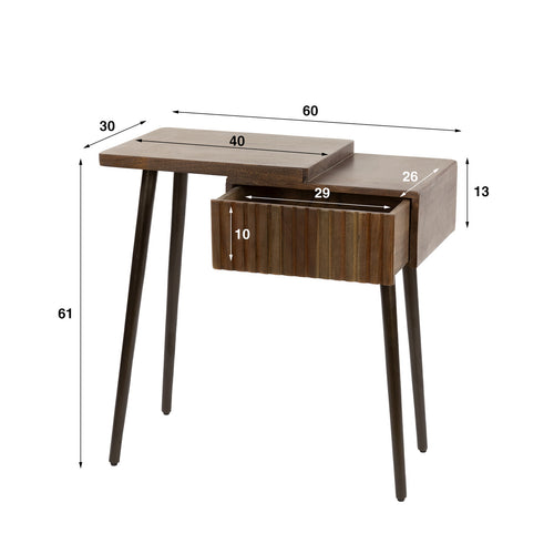 Giga Meubel Nachtkastje Carve Links - Bruin Acaciahout - 60x30x61cm