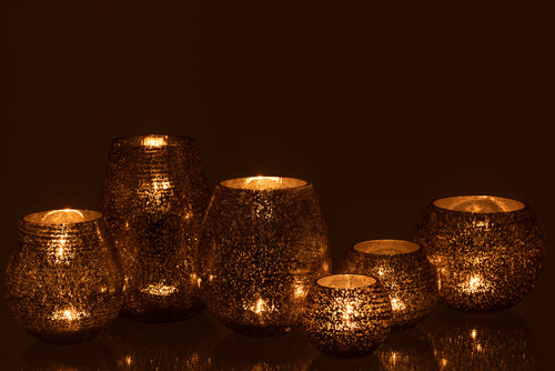 J-Line windlicht Eivorm Craquelé - glas - grijs - large