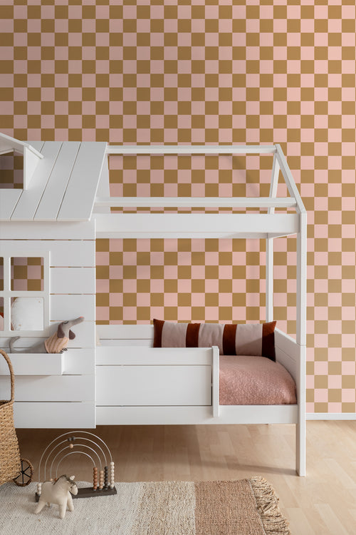 ESTAhome behang geblokt motief roze en bruin - 50 x 900 cm - 131420 - vtwonen shop