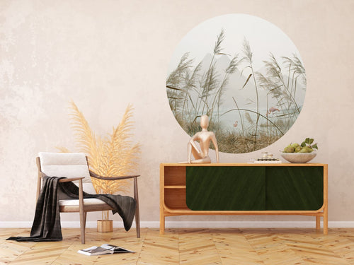 Sanders & Sanders zelfklevende behangcirkel tropisch landschap met flamingo's beige Ø 140 cm 601128
