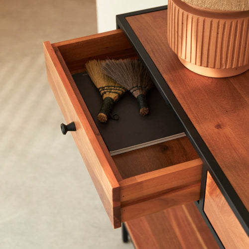Tikamoon Bijzettafel van massief acacia en metaal - Naturel