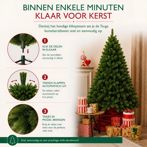 Triumph Tree Tsuga Kunstkerstboom H120 cm - Kerstversiering voor Binnen met Volle Uitstraling - Kunstboom met Realistische Dennentakken - Klassiek