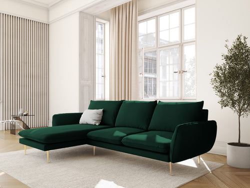 Cosmopolitan Design linker hoekbank Vienna 5-zits, flueel, flessengroen - 170x255x95cm
