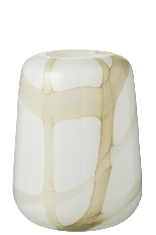 J-Line vaas Fuzzy - glas - wit/groen - Ø 16.5 cm