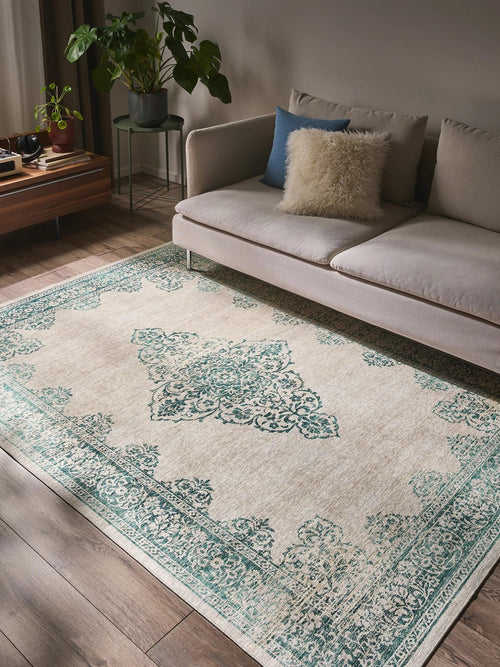 benuta wasbaar vloerkleed Laury - turkoois - 200x300 cm