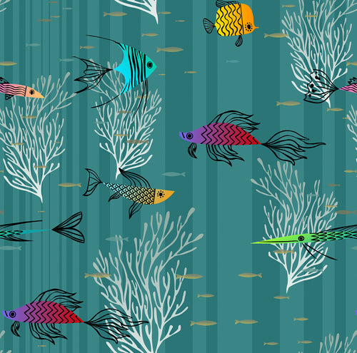 Walls4You behang vissen zeegroen en meerkleurig - 53 cm x 10 m - 640134 - vtwonen shop