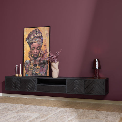 StarFurn Zwevend Tv-meubel New York - Zwart Hout - 200x35x33cm