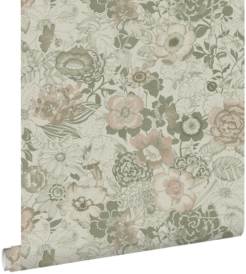 ESTAhome behang vintage bloemen vergrijsd groen - 50 x 900 cm - 139765 - vtwonen shop
