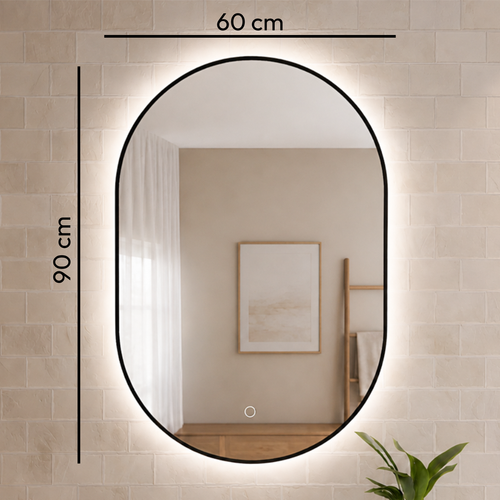 LOMAZOO badkamerspiegel Tanger - draaibaar - met LED verlichting & spiegelverwarming - ovaal - zwart - 90 x 60 cm