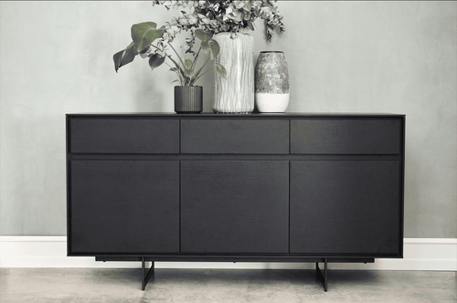 Furnhouse 3-deurs dressoir Tokyo - Zwart - MDF, zwart eikenfineer - 45x155x82