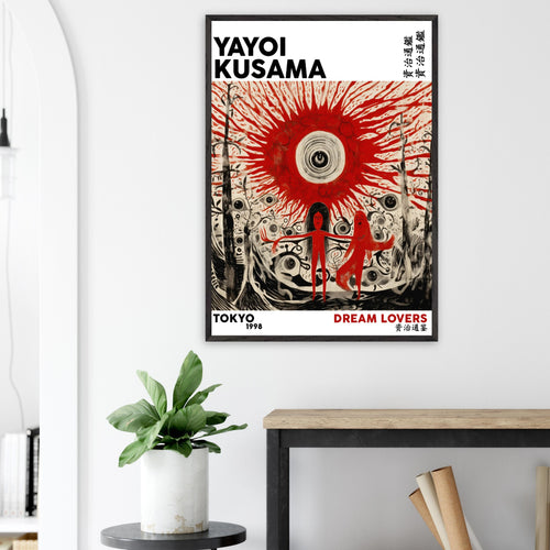 Artfulprints Poster met Lijst Yayoi Kusama - Dream lovers   - 30x40 cm - Rood