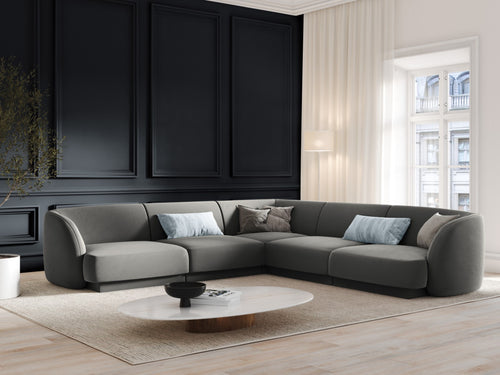 Micadoni Symmetrische hoekbank Miley 5-zits, flueel, lichtgrijs - 255x255x70cm