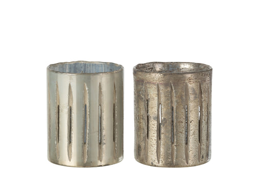 J-Line windlicht Streep - glas - blauw - medium - 2 stuks - vtwonen shop