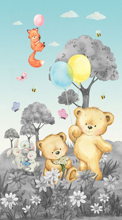 Sanders & Sanders fotobehang bos met bosdieren grijs en blauw - 1,5 x 2,7 m - 601227