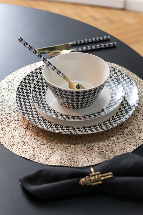 J-Line bord Pied-De-Poule - porselein - wit/zwart - medium - doos van 4 - vtwonen shop